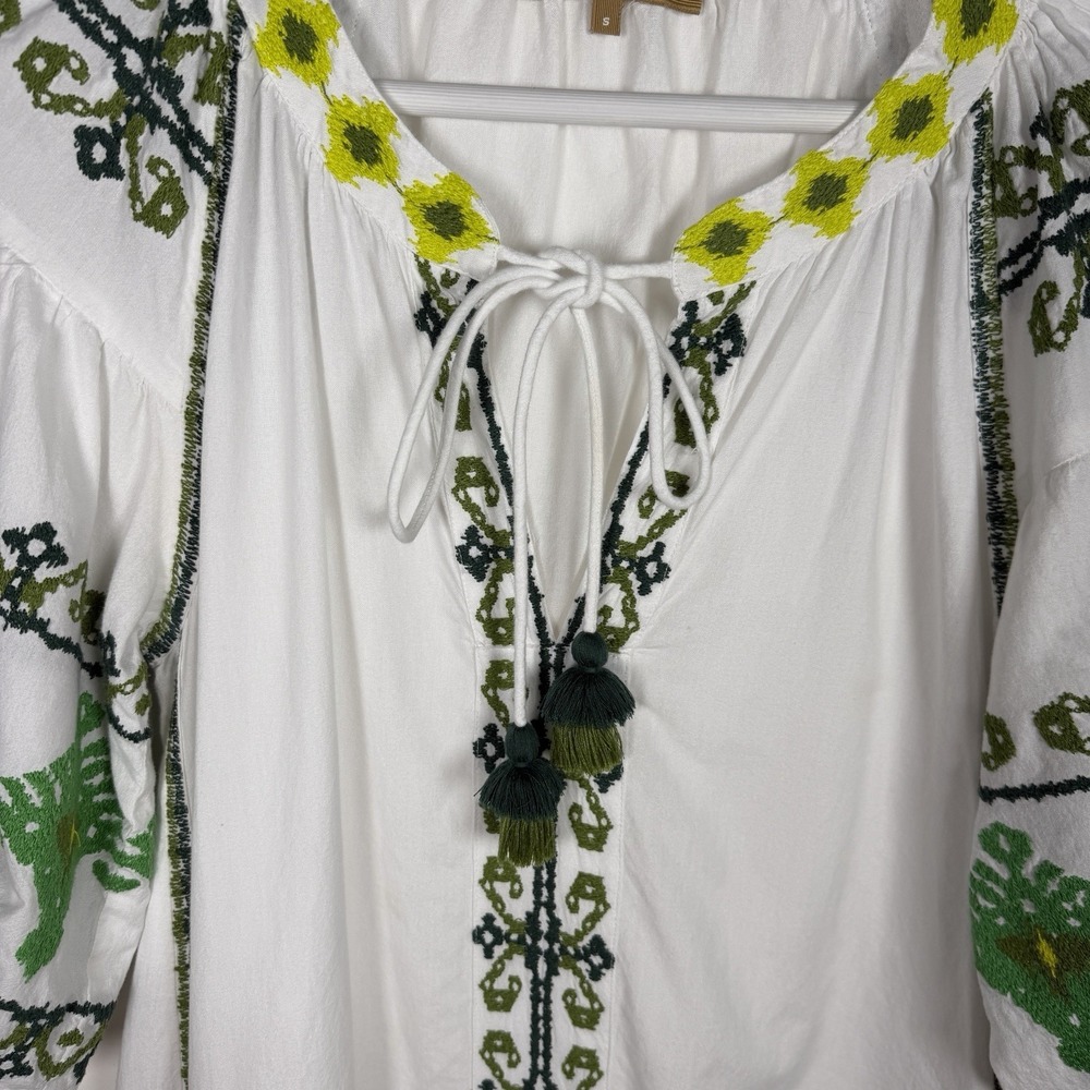 Rose And Rose Size Small Amersham White & Green MIDI Boho Embriodered Dress - Picture 7 of 12